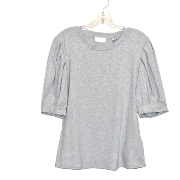 7 For All Mankind Pleated Puff Shoulder Power Rib Tee Top Heather Grey S… - Picture 1 of 14